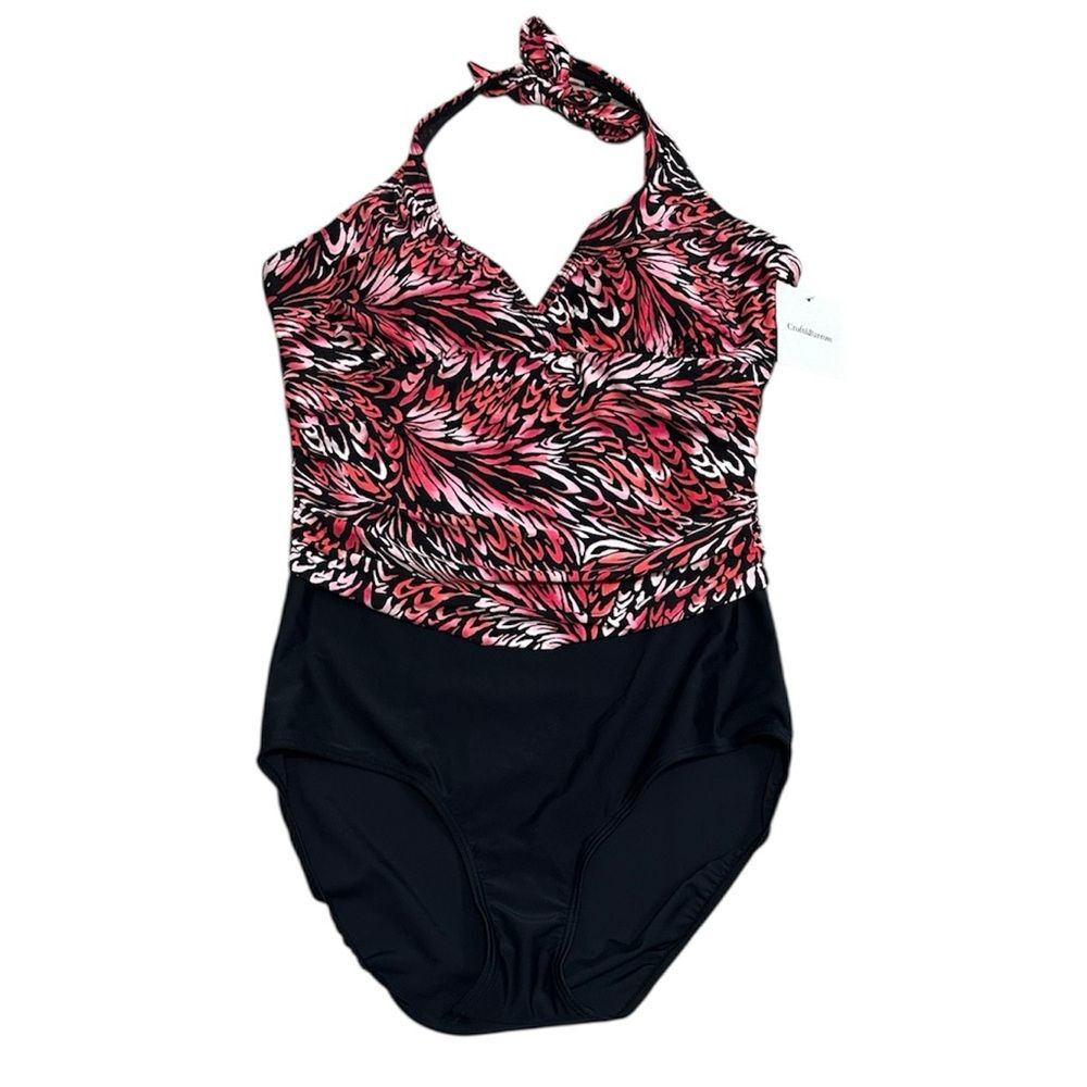 Croft & Barrow Body Sculptor 1pc Halter Swimsuit Tummy Control NEW Size 16